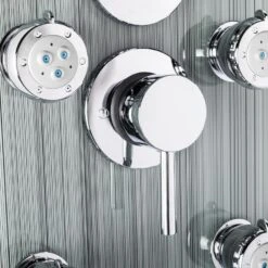 AKDY 52-in Brushed Stainless Steel 8-Spray Shower Panel System (Valve Included) -Master Locks Shop 810764026914 10486027 1800x1800