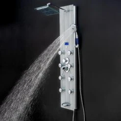 AKDY 52-in Brushed Stainless Steel 8-Spray Shower Panel System (Valve Included) -Master Locks Shop 810764026914 10486029 1800x1800