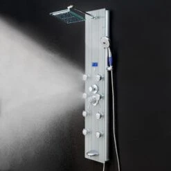 AKDY 52-in Brushed Stainless Steel 8-Spray Shower Panel System (Valve Included) -Master Locks Shop 810764026914 10486030 1800x1800