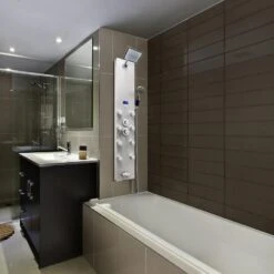 AKDY 52-in Brushed Stainless Steel 8-Spray Shower Panel System (Valve Included) -Master Locks Shop 810764027799 10486054 1800x1800