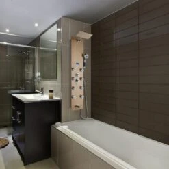 AKDY 52-in Brushed Stainless Steel 8-Spray Shower Panel System (Valve Included) -Master Locks Shop 810764027805 10486279 1800x1800