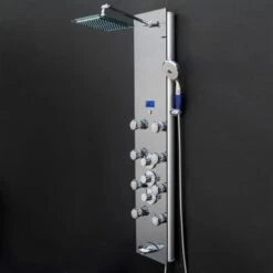 AKDY 52-in Mirror Tempered Glass 8-Spray Shower Panel System (Valve Included) -Master Locks Shop 810764028628 10507050 1800x1800