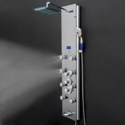 AKDY 52-in Mirror Tempered Glass 8-Spray Shower Panel System (Valve Included) -Master Locks Shop 810764028628 10507052 1800x1800