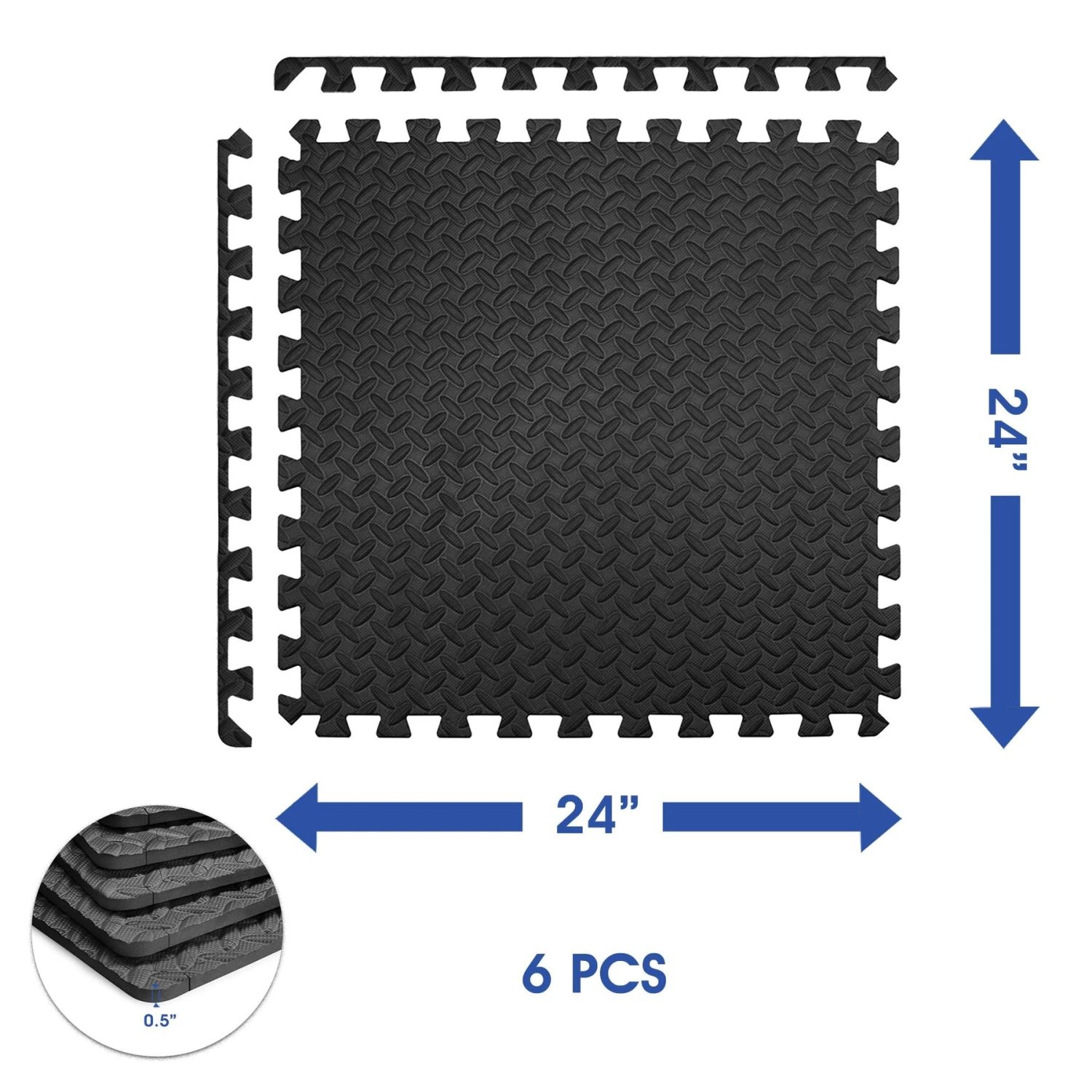 Yes4All Interlocking Foam Mats With Border - Cover 24 SQFT (6 Pcs, Black) 4 Yes4All Interlocking Foam Mats With Border - Cover 24 SQFT (6 Pcs, Black) - Image 2