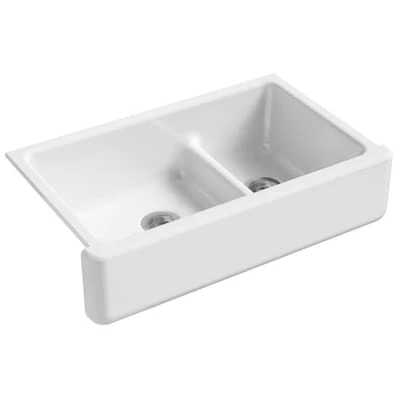 KOHLER Whitehaven 35.5-in X 21.56-in White Double Offset Bowl Tall (8-in Or Larger) Drop-In Apron Front/Farmhouse Residential Kitchen Sink 3 KOHLER Whitehaven 35.5-in X 21.56-in White Double Offset Bowl Tall (8-in Or Larger) Drop-In Apron Front/Farmhouse Residential Kitchen Sink