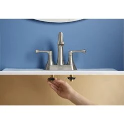 KOHLER Lilyfield Brushed Nickel 2-Handle 4-in Centerset WaterSense Bathroom Sink Faucet With Drain 29 KOHLER Lilyfield Brushed Nickel 2-Handle 4-in Centerset WaterSense Bathroom Sink Faucet With Drain -Master Locks Shop 885612574589 16342309 1800x1800