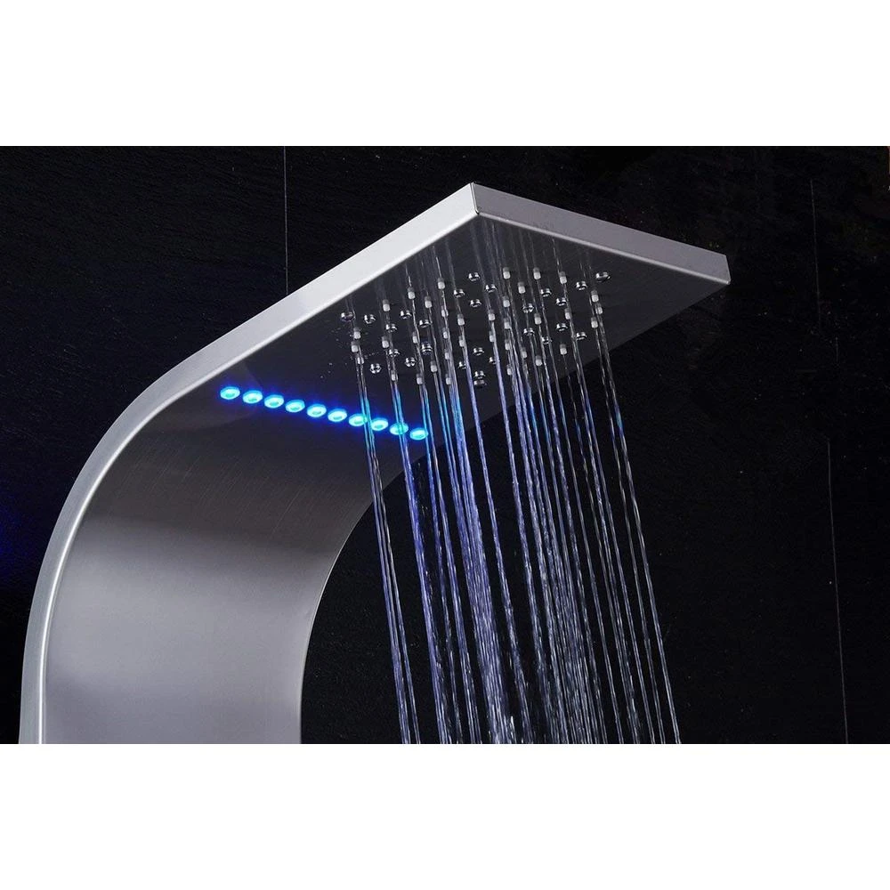 55 In. 5-Jet Shower Panel System With LED Rainfall Mist Shower Head Hand Shower Wand And Tub Spout In Brushed Nickel 7 55 In. 5-Jet Shower Panel System With LED Rainfall Mist Shower Head Hand Shower Wand And Tub Spout In Brushed Nickel - Image 5