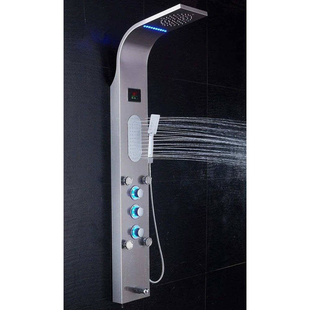 55 In. 5-Jet Shower Panel System With LED Rainfall Mist Shower Head Hand Shower Wand And Tub Spout In Brushed Nickel 5 55 In. 5-Jet Shower Panel System With LED Rainfall Mist Shower Head Hand Shower Wand And Tub Spout In Brushed Nickel - Image 3