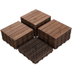 Easyfashion 12x12" Deck Tiles Patio Pavers Wood Flooring Tiles Indoor Outdoor 27pcs