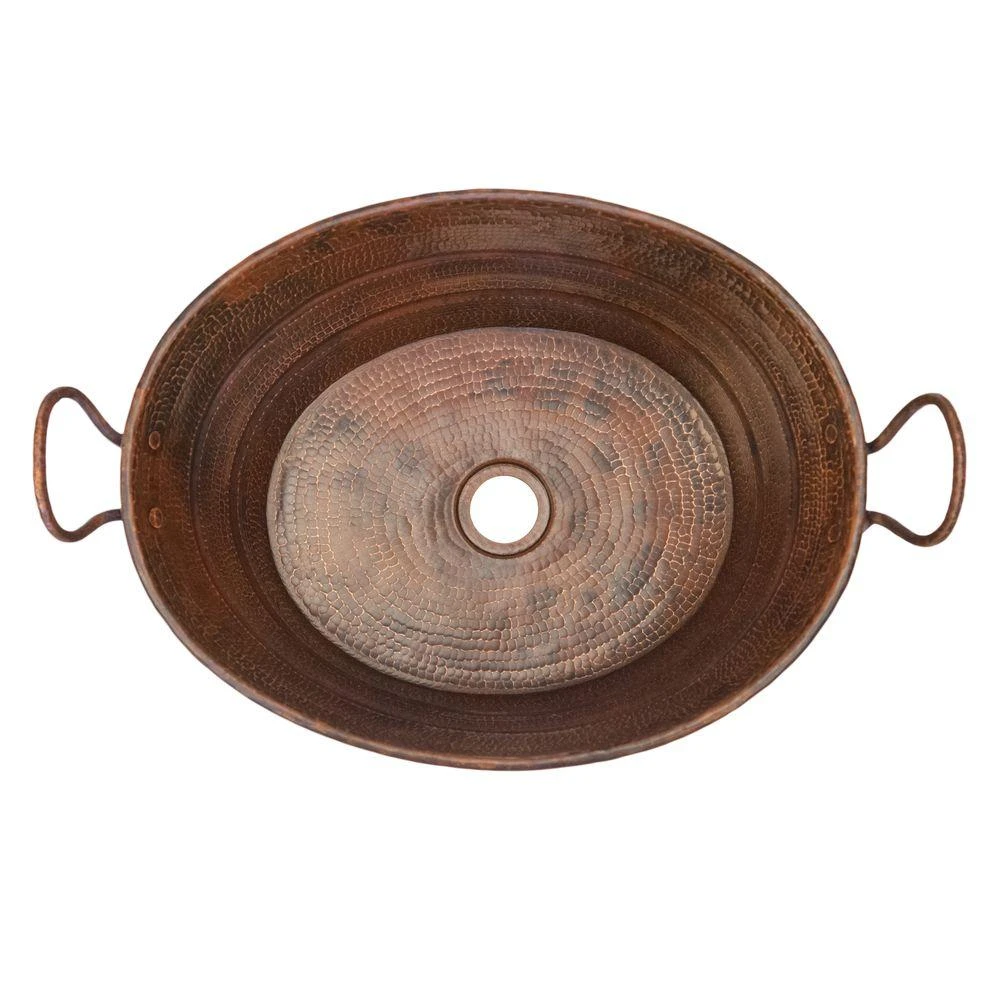 Premier Copper Products Oval Bucket Hammered Copper Vessel Sink With Handles In Oil Rubbed Bronze 5 Premier Copper Products Oval Bucket Hammered Copper Vessel Sink With Handles In Oil Rubbed Bronze - Image 3