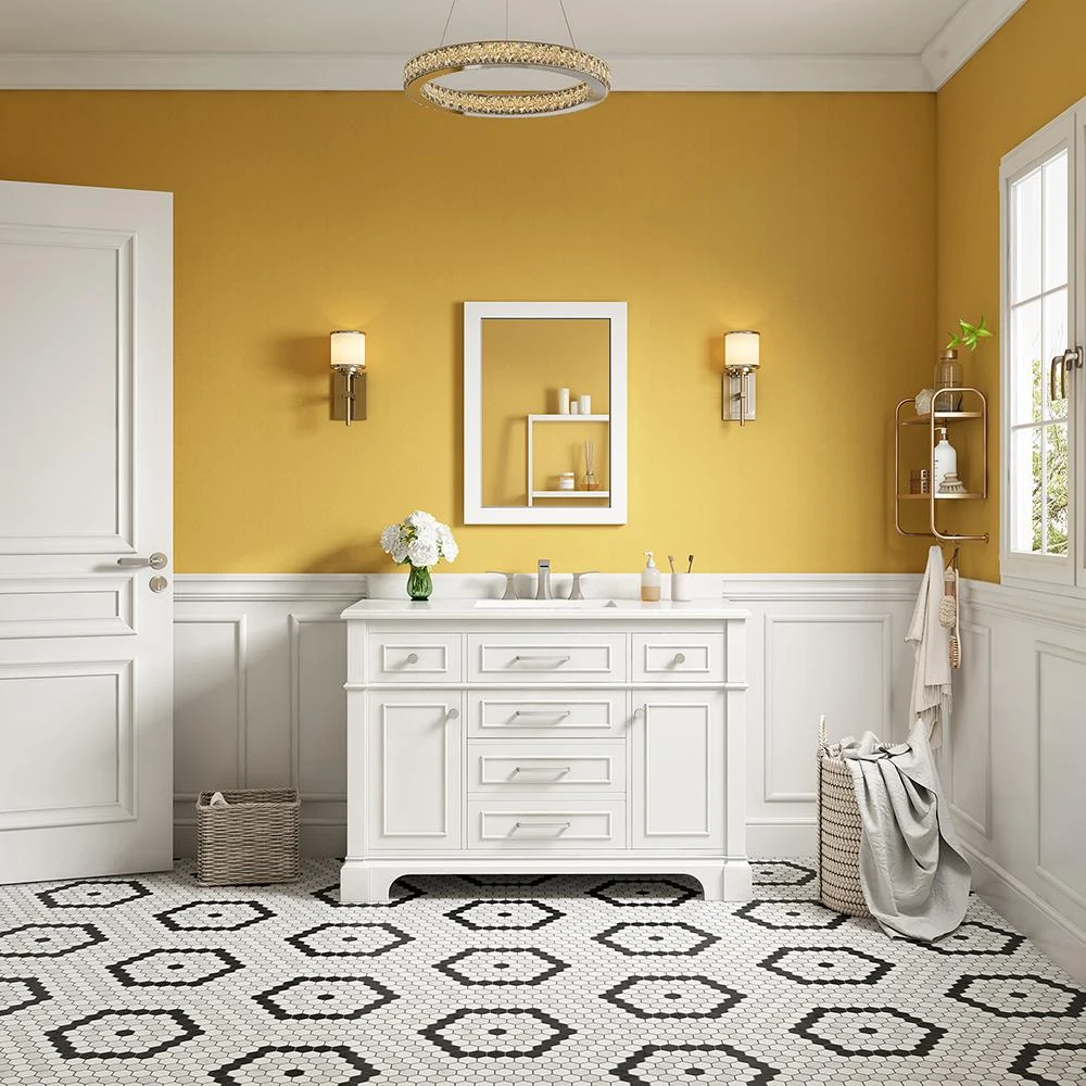 Melpark 48 In. W X 22 In. D Bath Vanity In White With Cultured Marble Vanity Top In White With White Sink 11 Melpark 48 In. W X 22 In. D Bath Vanity In White With Cultured Marble Vanity Top In White With White Sink - Image 9