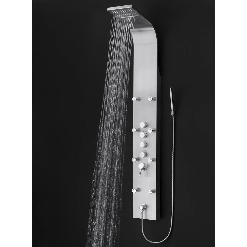 65 In. 8-Jet Rainfall Shower Panel System With Rainfall Waterfall Shower Head And Shower Wand In Stainless Steel 6 65 In. 8-Jet Rainfall Shower Panel System With Rainfall Waterfall Shower Head And Shower Wand In Stainless Steel - Image 4