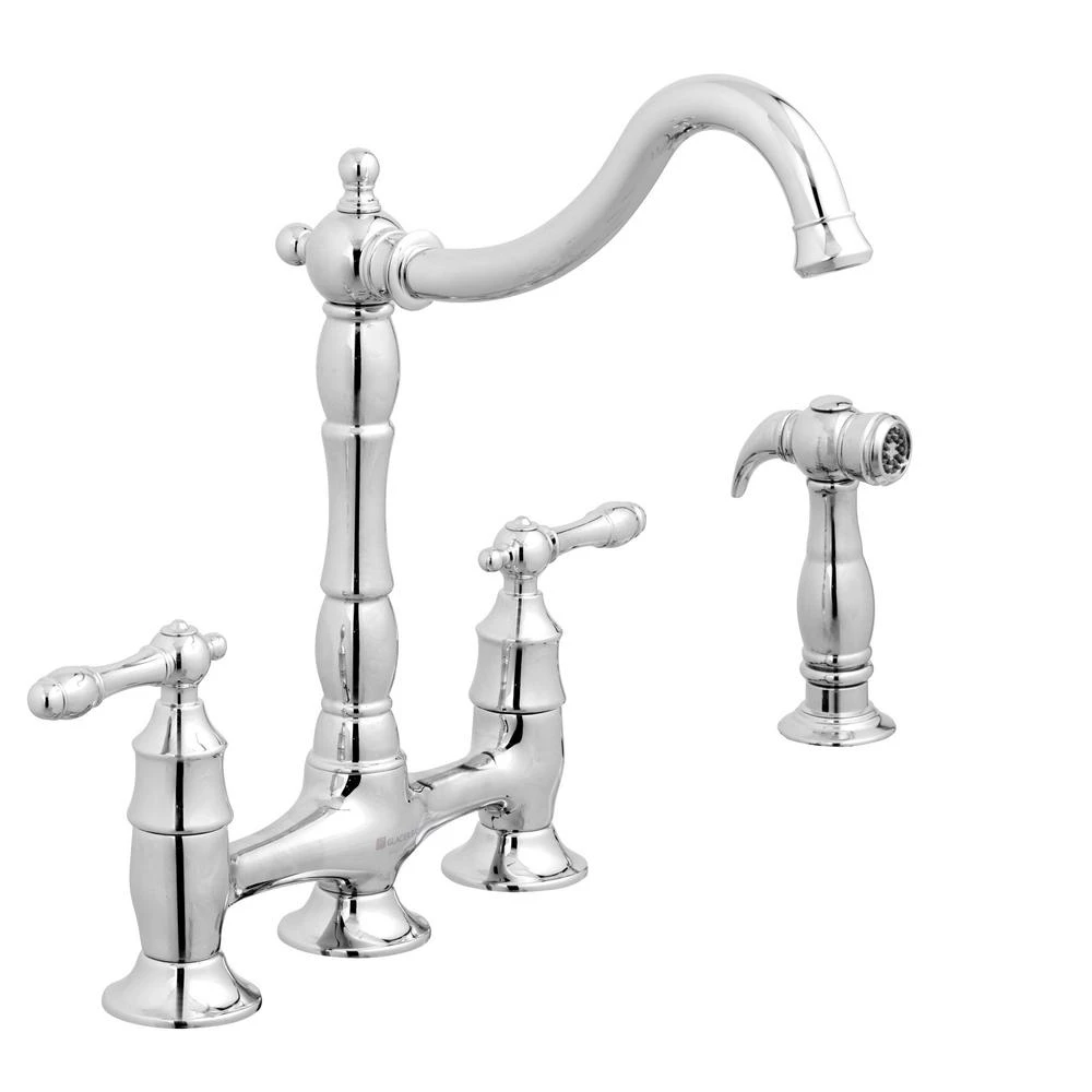 Lyndhurst 2-Handle Bridge Kitchen Faucet With Side Sprayer In Brushed Nickel 9 Lyndhurst 2-Handle Bridge Kitchen Faucet With Side Sprayer In Brushed Nickel - Image 7
