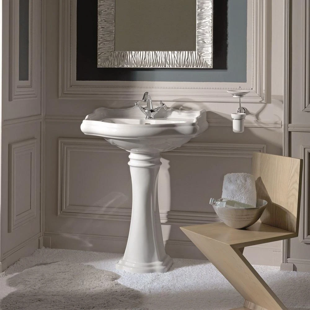 WS Bath Collections Heritage WSBC Pedestal Sink Combo In Ceramic White With 3 Faucet Holes 3 WS Bath Collections Heritage WSBC Pedestal Sink Combo In Ceramic White With 3 Faucet Holes