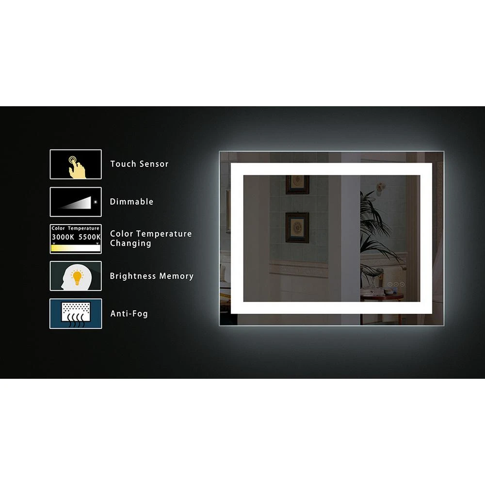 40 In. X 32 In. Single Frameless LED Lighted Bathroom Wall Mounted Mirror 8 40 In. X 32 In. Single Frameless LED Lighted Bathroom Wall Mounted Mirror - Image 6