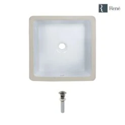 Rene 16 In. Undermount Bathroom Sink In White With Pop-Up Drain In Brushed Nickel