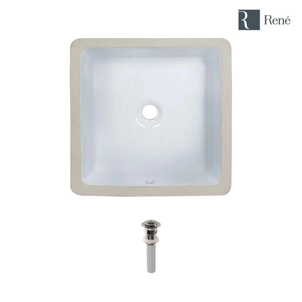Rene 16 In. Undermount Bathroom Sink In White With Pop-Up Drain In Brushed Nickel 3 Rene 16 In. Undermount Bathroom Sink In White With Pop-Up Drain In Brushed Nickel
