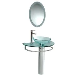 Fresca Attrazione Vessel Sink In Frosted Glass With Stand In Chrome And Frosted Edge Mirror