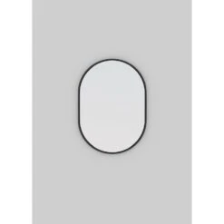 28 In. X 20 In. Pill Shape Black Stainless Steel Framed Mirror