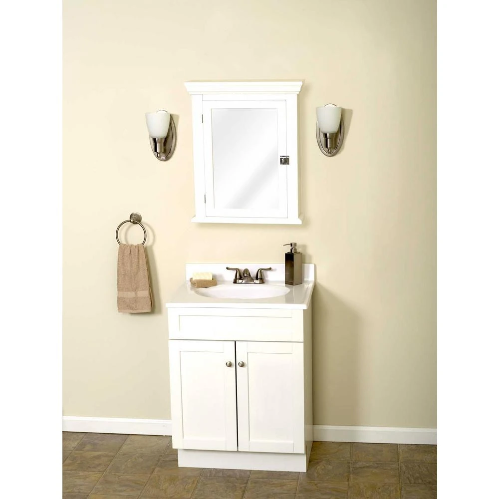 Early American 22-1/4 In. W X 27 In. H X 5-7/8 In. D Framed Surface-Mount Bathroom Medicine Cabinet In White 5 Early American 22-1/4 In. W X 27 In. H X 5-7/8 In. D Framed Surface-Mount Bathroom Medicine Cabinet In White - Image 3