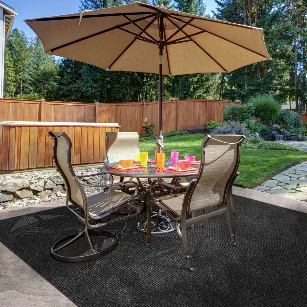 Heavy-Duty Ribbed Indoor/Outdoor Carpet With Rubber Marine Backing - Charcoal Black 6' X 10' - Several Sizes Available - Carpet Flooring For Patio, Porch, Deck, Boat, Basement Or Garage 6 Heavy-Duty Ribbed Indoor/Outdoor Carpet With Rubber Marine Backing - Charcoal Black 6' X 10' - Several Sizes Available - Carpet Flooring For Patio, Porch, Deck, Boat, Basement Or Garage - Image 4