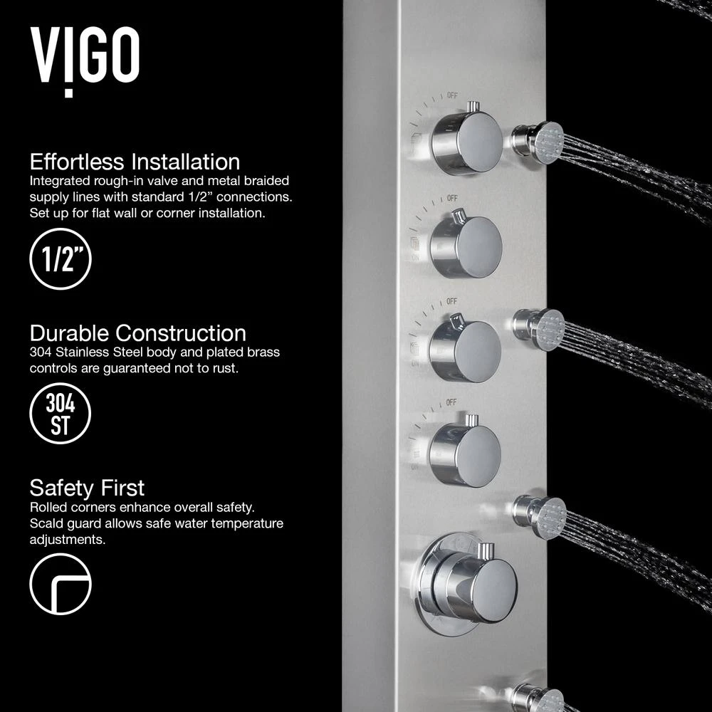 Brielle 70.5 In. 6-Jet High Pressure Shower Panel System With Rainhead Fixed Handheld Dual Shower In Stainless Steel 6 Brielle 70.5 In. 6-Jet High Pressure Shower Panel System With Rainhead Fixed Handheld Dual Shower In Stainless Steel - Image 4