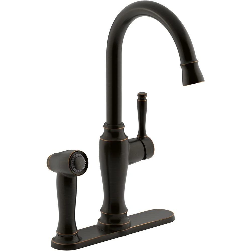 Arsdale Single-Handle Standard Kitchen Faucet In Oil-Rubbed Bronze With On-Deck Sidespray 3 Arsdale Single-Handle Standard Kitchen Faucet In Oil-Rubbed Bronze With On-Deck Sidespray