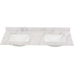 61 In. W X 22 In. D Stone Effect Double Sink Vanity Top In Lunar With White Sinks