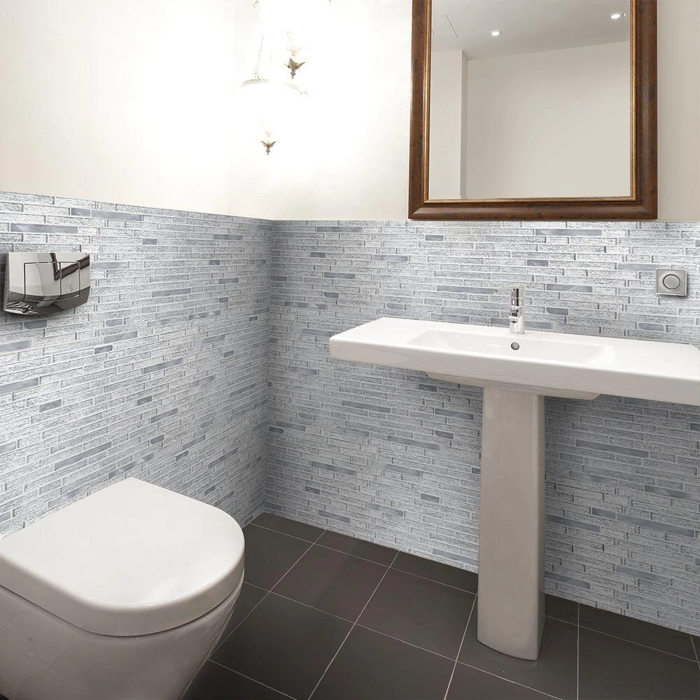 Jeffrey Court Ice Pencil 11.5 In. X 11.875 In. X 8 Mm Interlocking Textured Glossy Glass/Metal Mosaic Tile 4 Jeffrey Court Ice Pencil 11.5 In. X 11.875 In. X 8 Mm Interlocking Textured Glossy Glass/Metal Mosaic Tile - Image 2