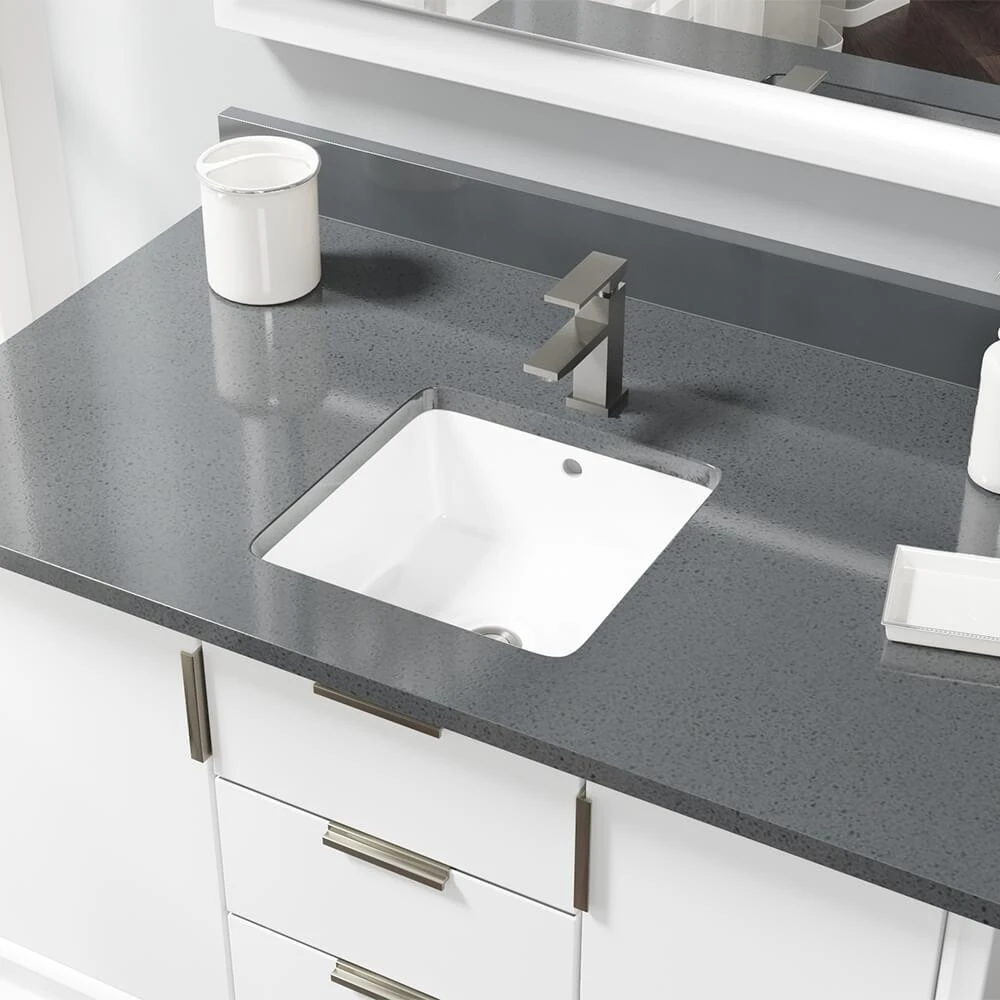 Rene 16 In. Undermount Bathroom Sink In White With Pop-Up Drain In Brushed Nickel 4 Rene 16 In. Undermount Bathroom Sink In White With Pop-Up Drain In Brushed Nickel - Image 2