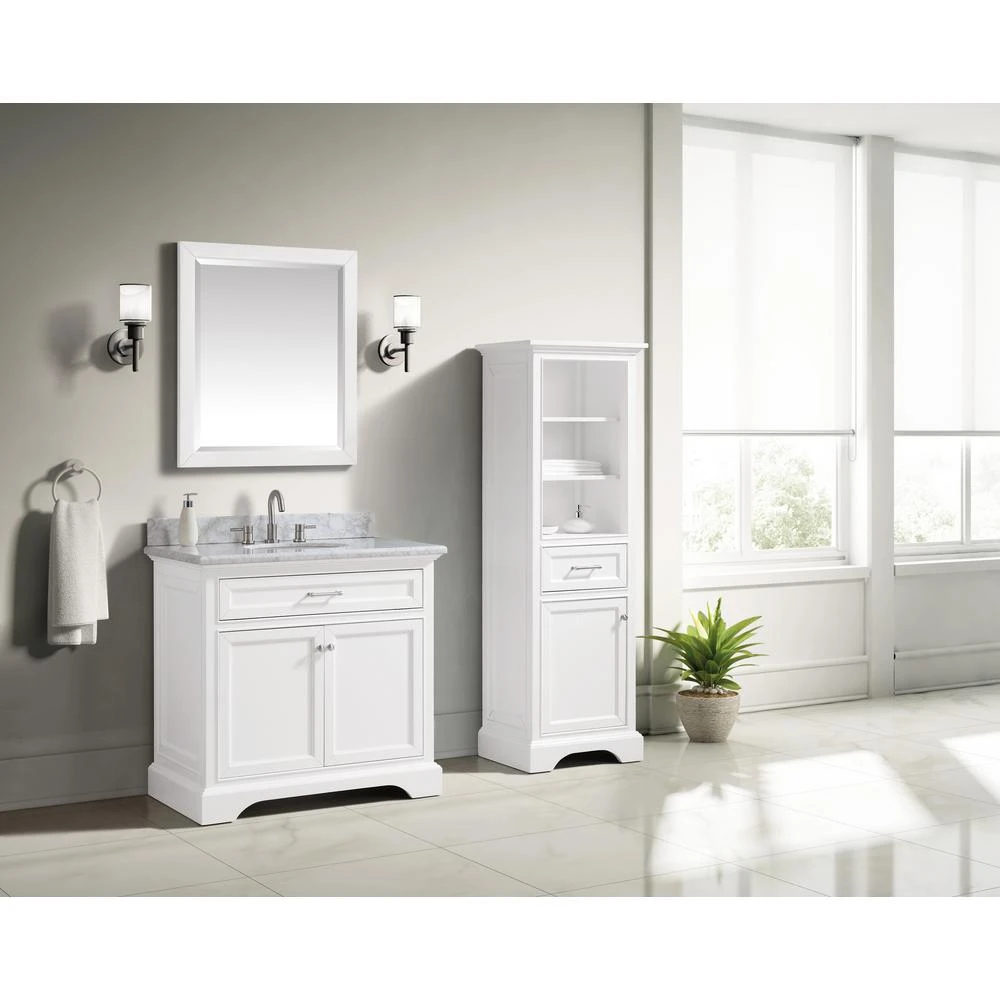 27.25 In. W X 32.00 In. H Framed Rectangular Beveled Edge Bathroom Vanity Mirror In White Finish 5 27.25 In. W X 32.00 In. H Framed Rectangular Beveled Edge Bathroom Vanity Mirror In White Finish - Image 3