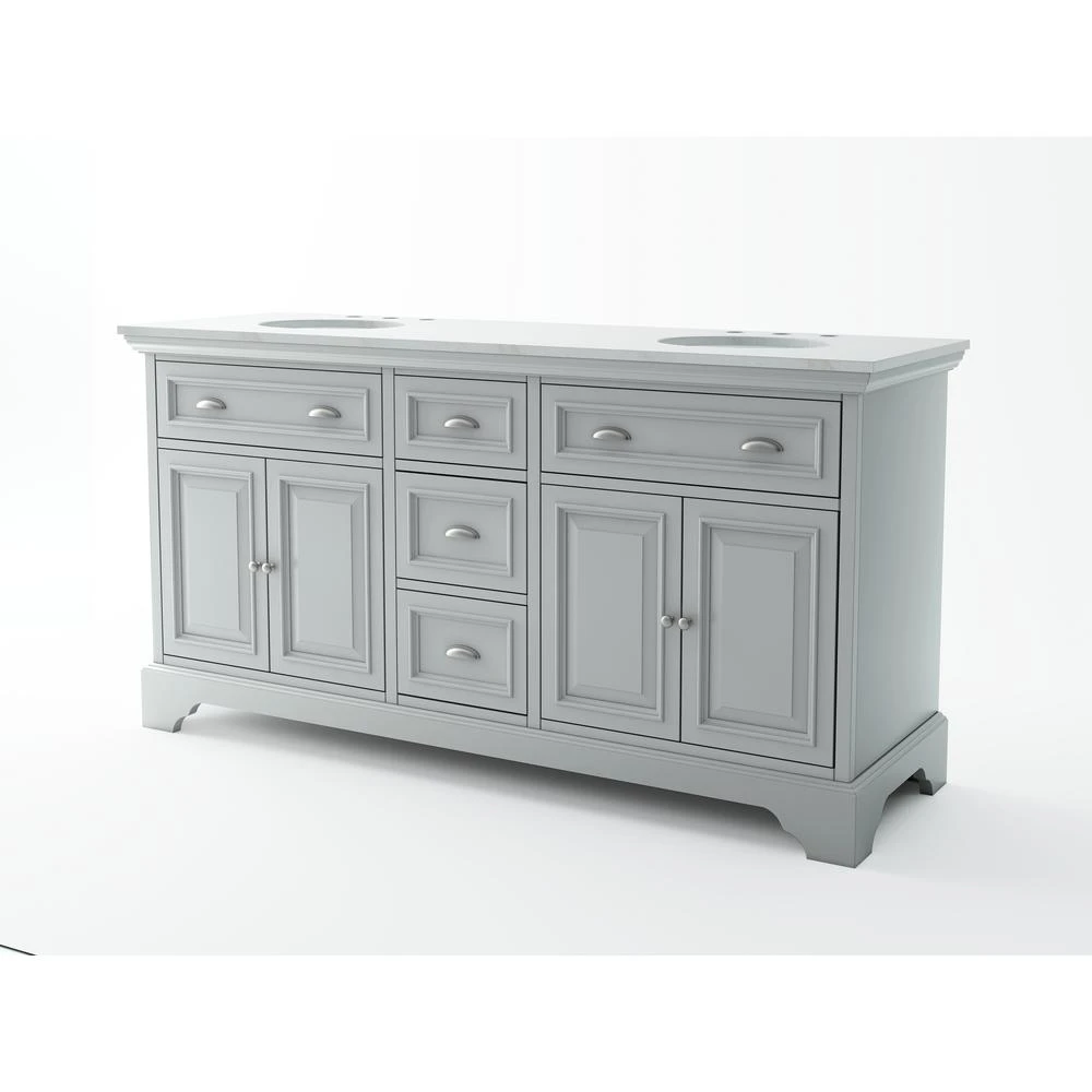 Sadie 67 In. W X 21.5 In. D Vanity In Dove Grey With Marble Vanity Top In Natural White With White Sinks 5 Sadie 67 In. W X 21.5 In. D Vanity In Dove Grey With Marble Vanity Top In Natural White With White Sinks - Image 3