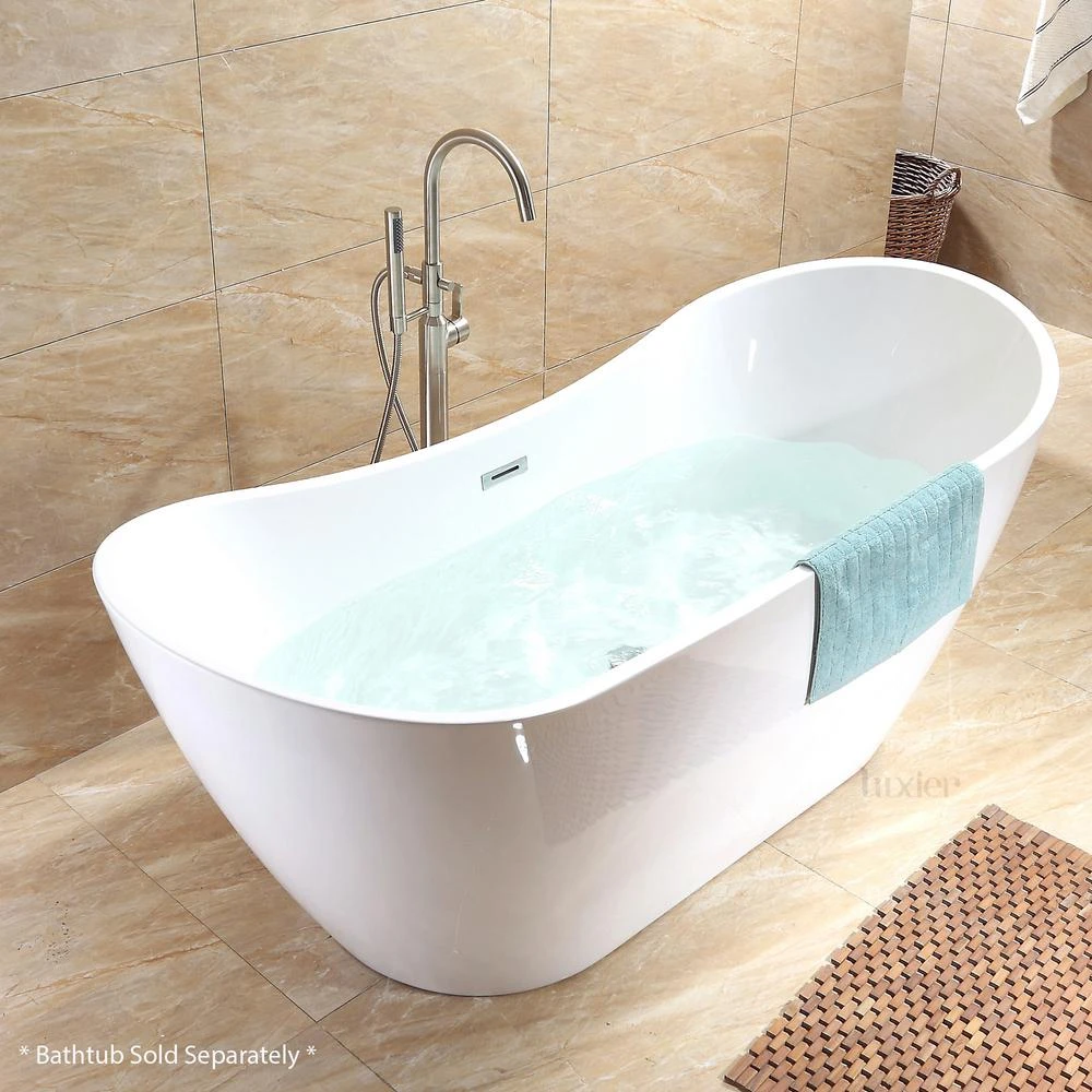 Modern Freestanding Single-Handle Floor-Mount Roman Tub Faucet Filler With Hand Shower In Brushed Nickel 9 Modern Freestanding Single-Handle Floor-Mount Roman Tub Faucet Filler With Hand Shower In Brushed Nickel - Image 7