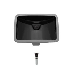 MR Direct Undermount Porcelain Bathroom Sink In Black With Pop-Up Drain In Antique Bronze