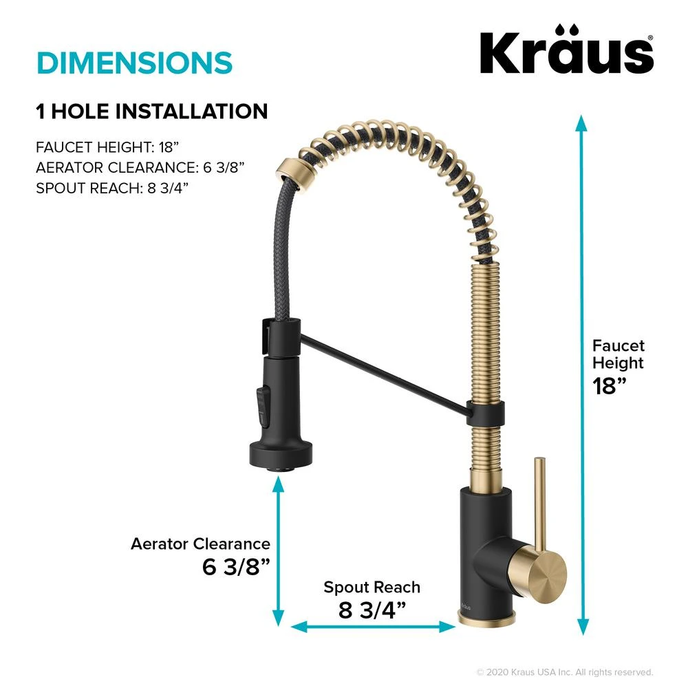 Single-Handle Pull-Down Kitchen Faucet With Dual Function Sprayhead In Spot Free Antique Champagne Bronze/Matte Black 6 Single-Handle Pull-Down Kitchen Faucet With Dual Function Sprayhead In Spot Free Antique Champagne Bronze/Matte Black - Image 4