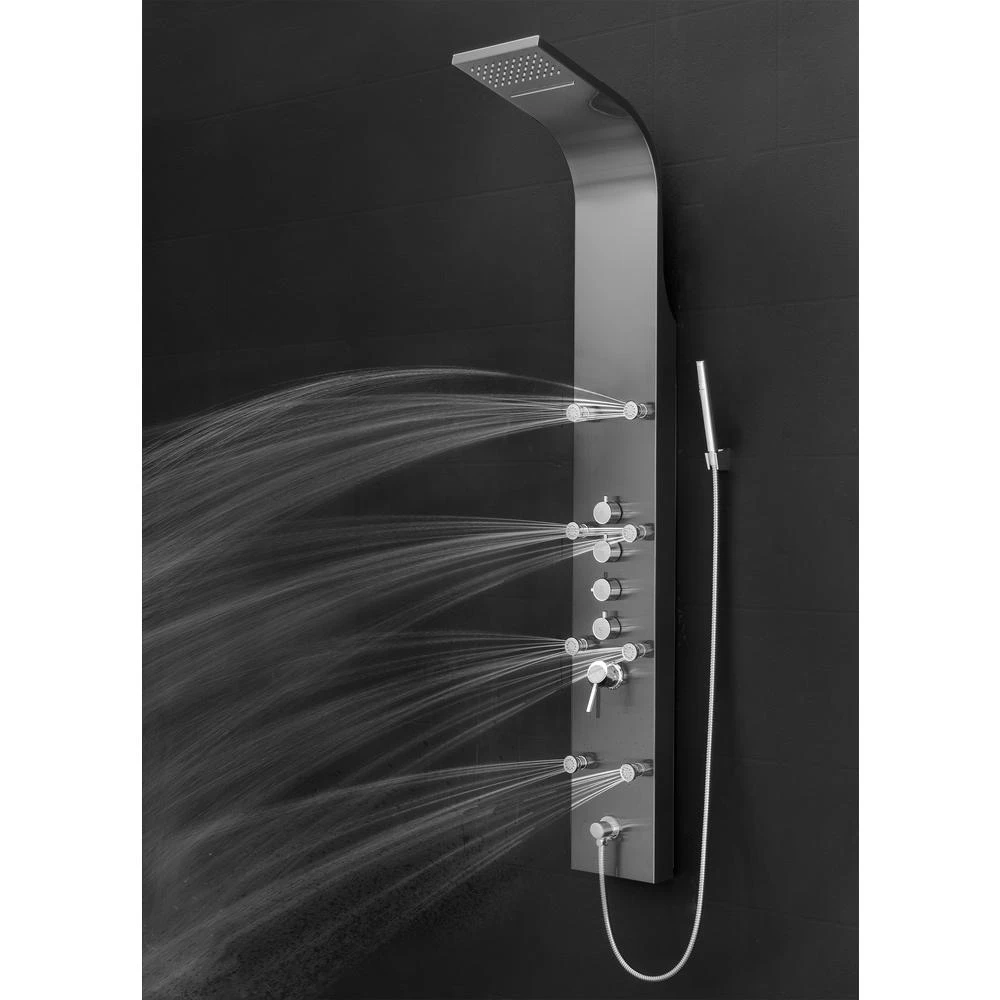 65 In. 8-Jet Shower Panel System In Space Gray Brushed Stainless Steel With Rainfall Waterfall Shower Head And Wand 5 65 In. 8-Jet Shower Panel System In Space Gray Brushed Stainless Steel With Rainfall Waterfall Shower Head And Wand - Image 3