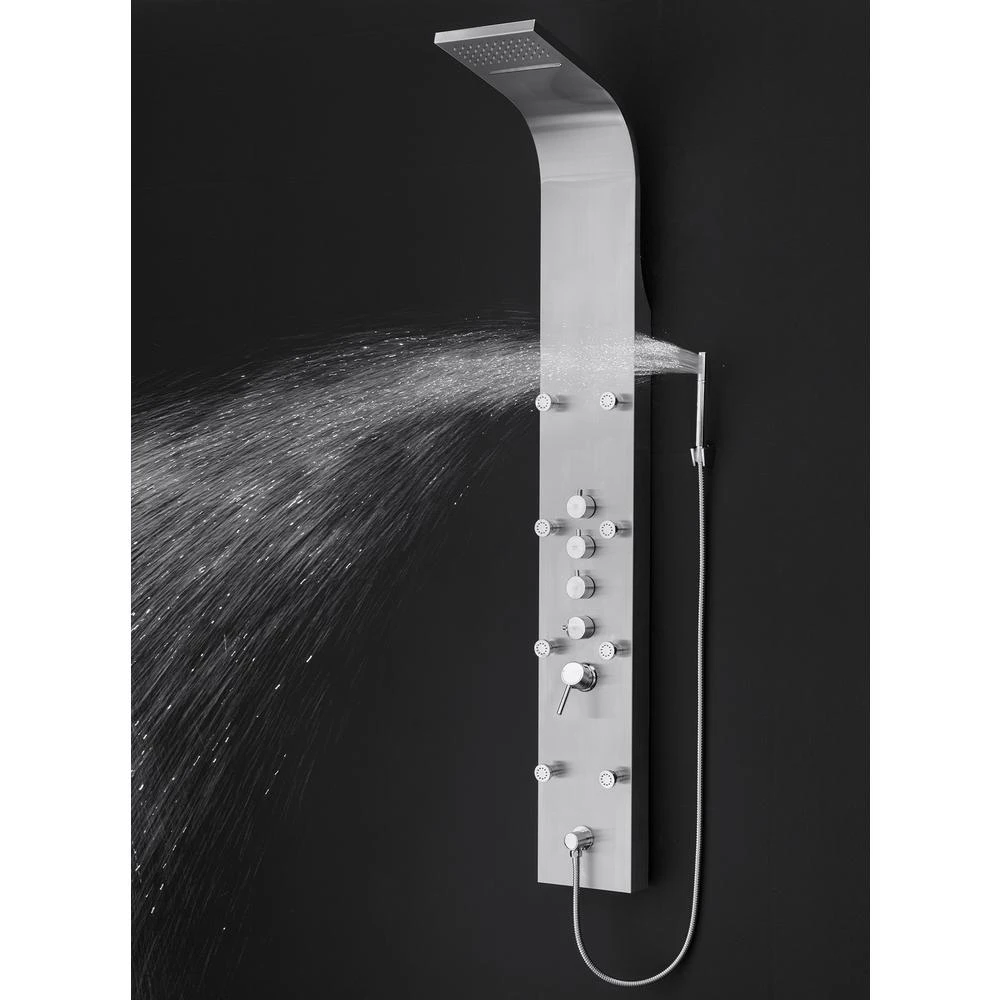 65 In. 8-Jet Rainfall Shower Panel System With Rainfall Waterfall Shower Head And Shower Wand In Stainless Steel 7 65 In. 8-Jet Rainfall Shower Panel System With Rainfall Waterfall Shower Head And Shower Wand In Stainless Steel - Image 5