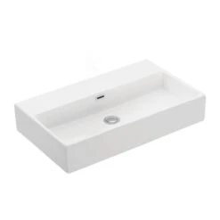 WS Bath Collections Quattro 70 Wall Mount / Vessel Bathroom Sink In Ceramic White Without Faucet Hole