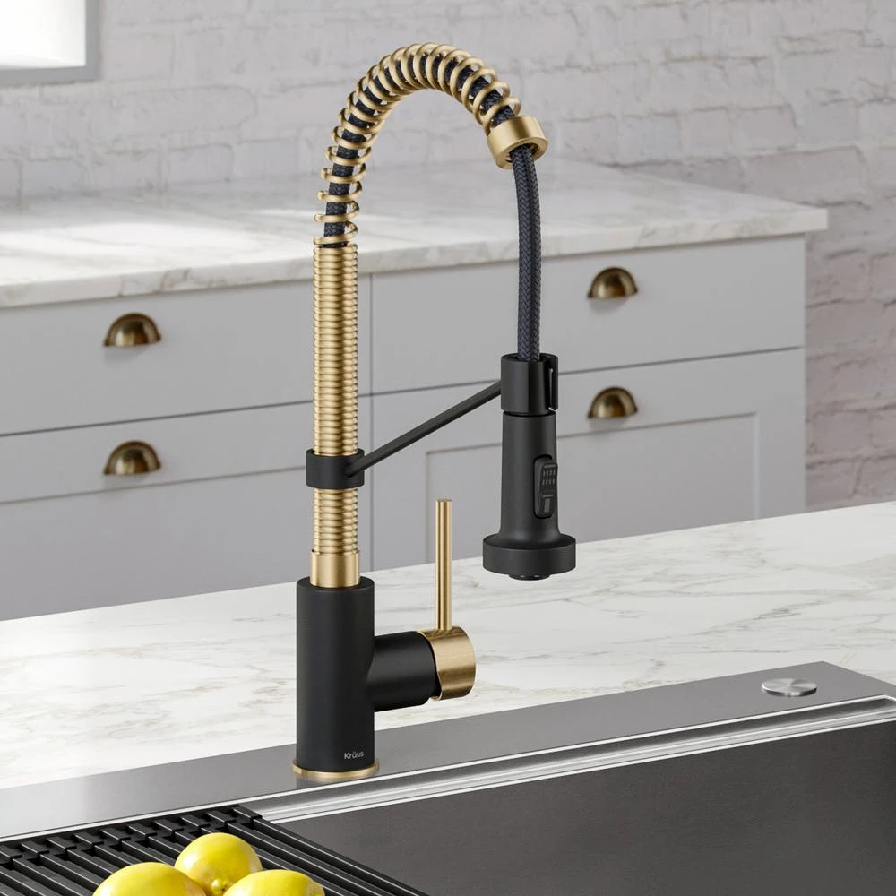 Single-Handle Pull-Down Kitchen Faucet With Dual Function Sprayhead In Spot Free Antique Champagne Bronze/Matte Black 4 Single-Handle Pull-Down Kitchen Faucet With Dual Function Sprayhead In Spot Free Antique Champagne Bronze/Matte Black - Image 2